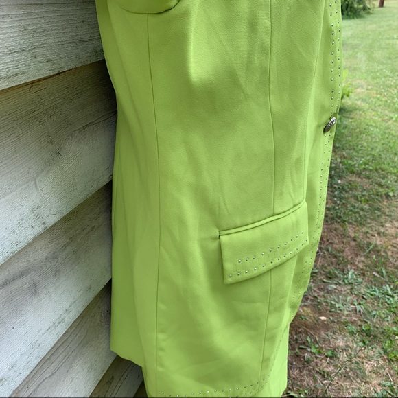 Vintage 80s Neon Lime Green Embellished Bejeweled 2 Piece Coordinated Skirt Set - Picture 13 of 16